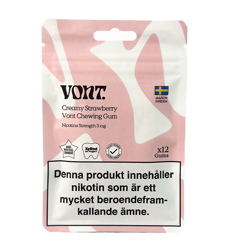 Nikotintuggummin från Vont med smak Creamy Strawberry